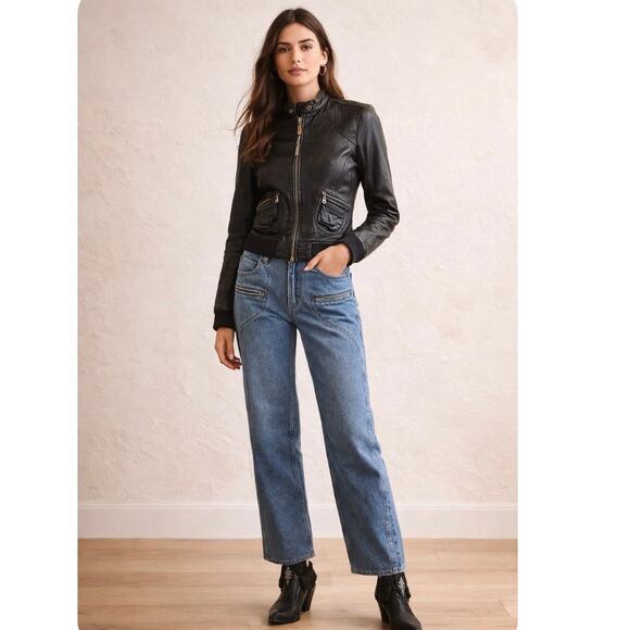 DOMA Black Genuine Leather Moto Jacket Buttery Soft Fitted Size M - Picture 3 of 11